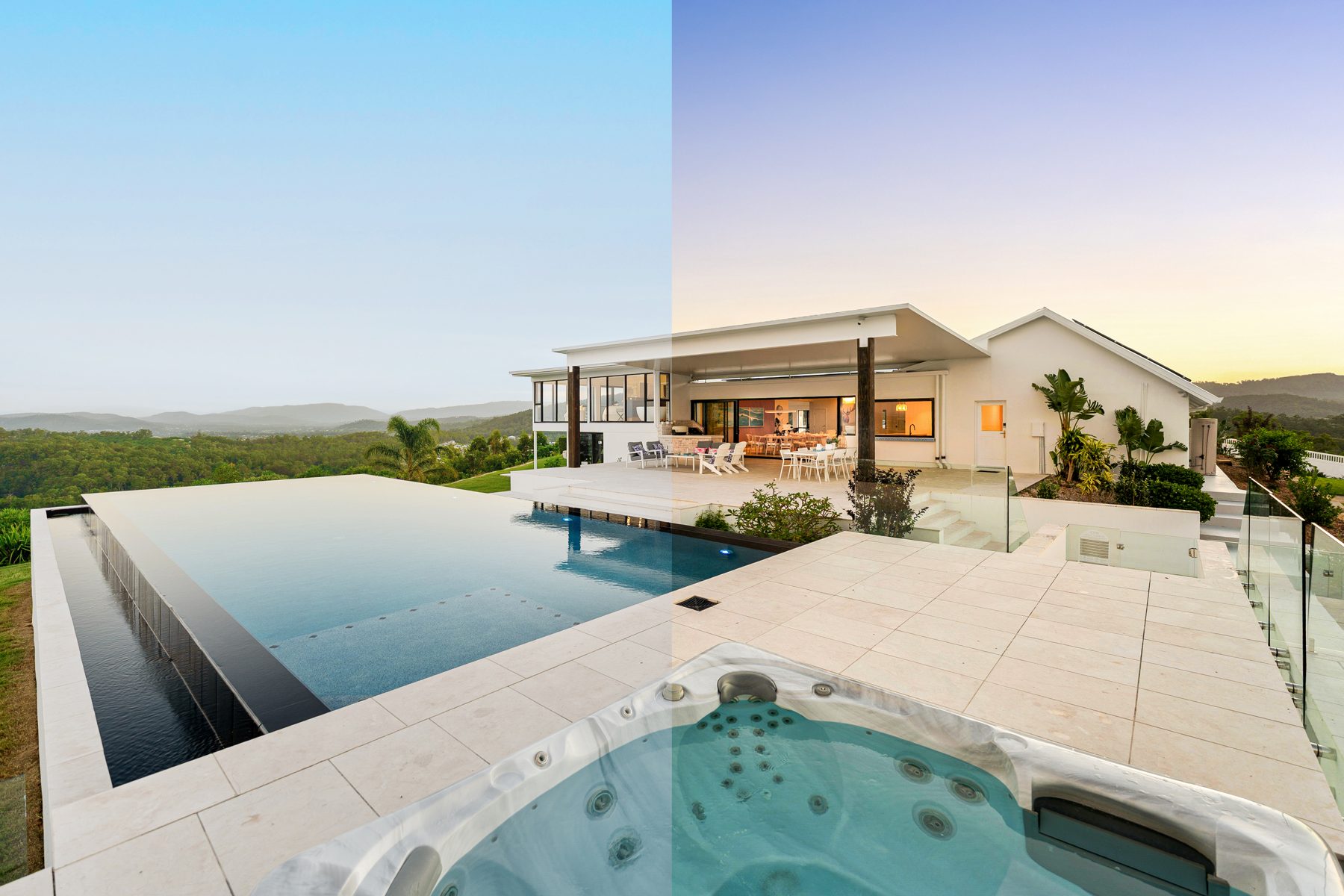 Virtual twilight pool and spa